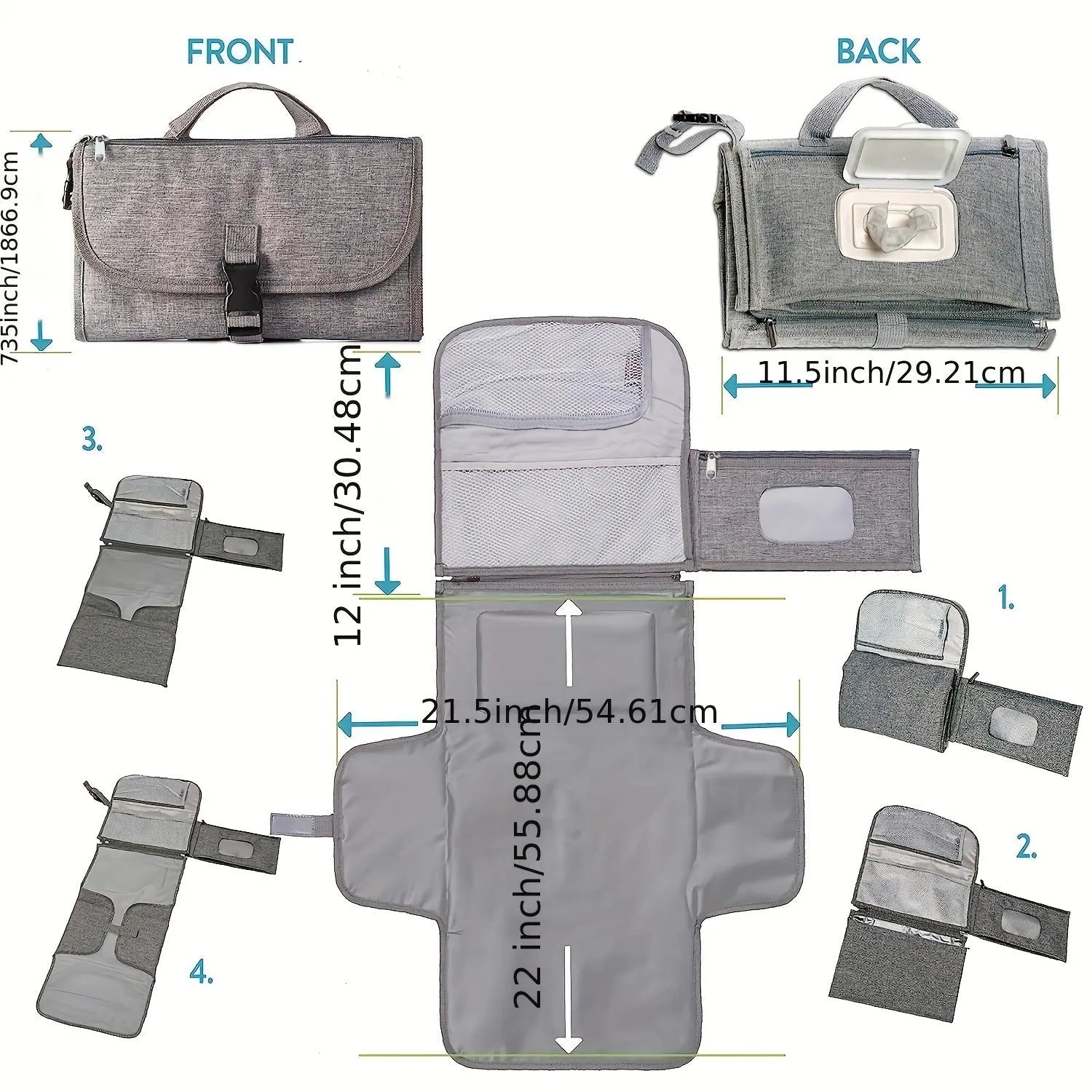 Waterproof Portable Diaper Changing Pad With Head Cushion And Smart Wipes - Bellarte Enchanté Waterproof Portable Diaper Changing Pad With Head Cushion And Smart Wipes