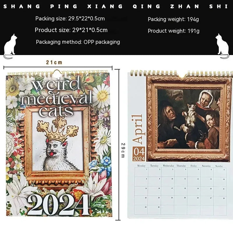 Weird Medieval Cats Calendar 2024 Medieval Strange Cat Calendar - Bellarte Enchanté Weird Medieval Cats Calendar 2024 Medieval Strange Cat Calendar