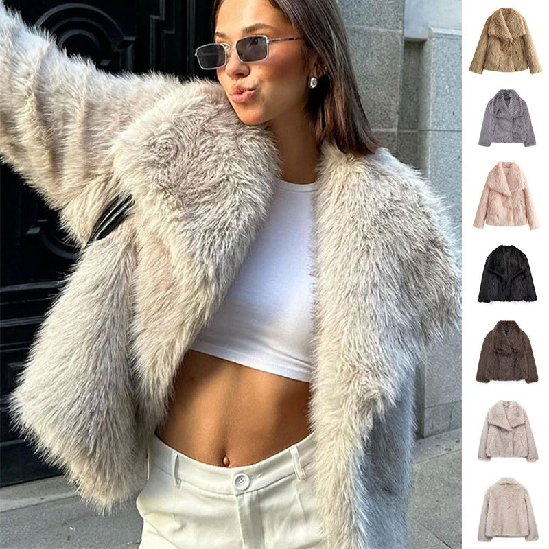 Winter Plush Coat Fashion Thicken Lapel Outwear Casual Long Sleeve Tops Womens Clothing - Bellarte Enchanté Winter Plush Coat Fashion Thicken Lapel Outwear Casual Long Sleeve Tops Womens Clothing