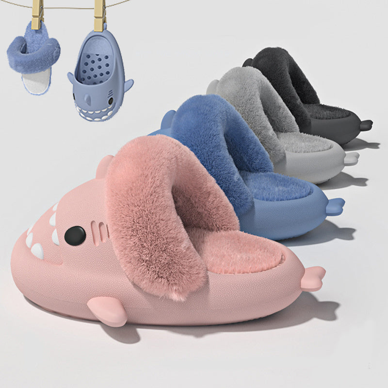 Winter Shark Slippers Detachable Warm Fuzzy Slippers - Bellarte Enchanté Winter Shark Slippers Detachable Warm Fuzzy Slippers