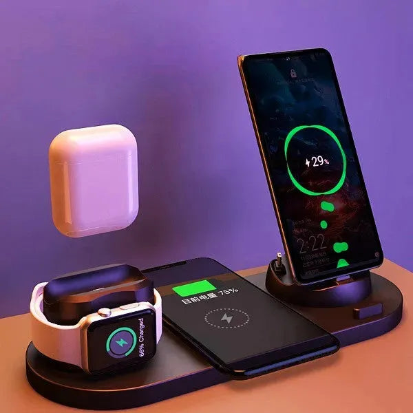 Wireless Charger For IPhone Fast Charger For Phone Fast Charging Pad For Phone Watch 6 In 1 Charging Dock Station - Bellarte Enchanté Wireless Charger For IPhone Fast Charger For Phone Fast Charging Pad For Phone Watch 6 In 1 Charging Dock Station