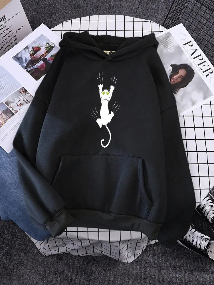 Women's Black Cat Cartoon Printed Hoodie - Bellarte Enchanté Women's Black Cat Cartoon Printed Hoodie