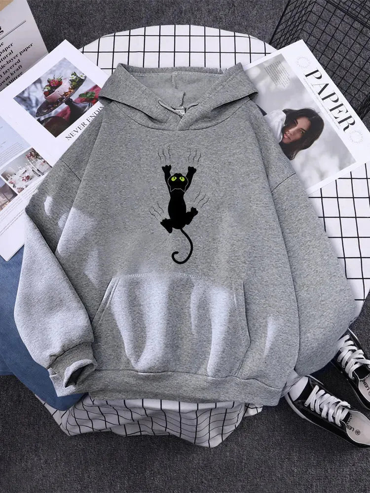 Women's Black Cat Cartoon Printed Hoodie - Bellarte Enchanté Women's Black Cat Cartoon Printed Hoodie