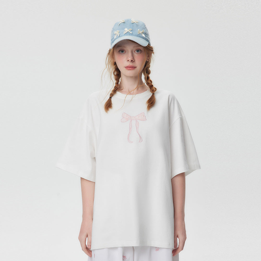 Women's Bow Embroidered Short-sleeved T-shirt - Bellarte Enchanté Women's Bow Embroidered Short-sleeved T-shirt
