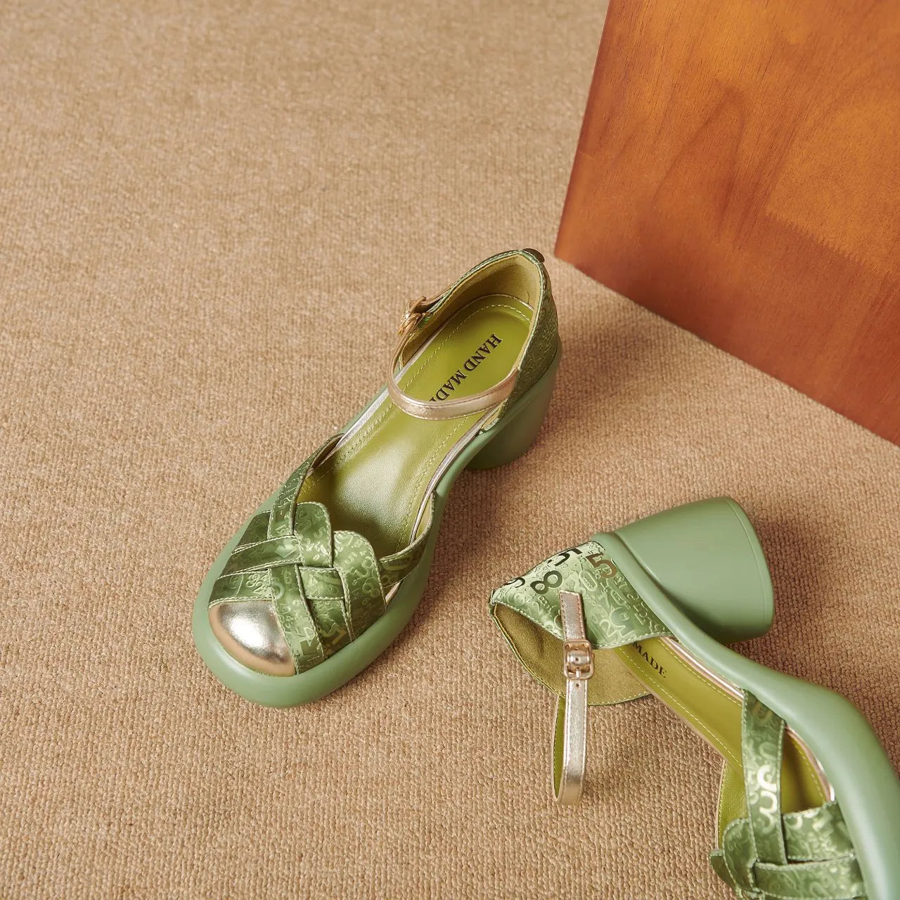 Women's Chunky Heel Soft Leather Thick Bottom Apricot - Bellarte Enchanté Women's Chunky Heel Soft Leather Thick Bottom Apricot