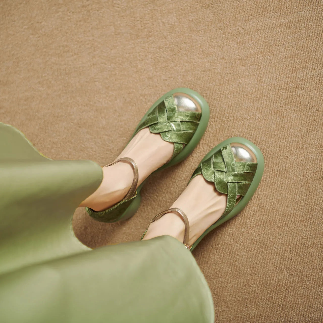 Women's Chunky Heel Soft Leather Thick Bottom Apricot - Bellarte Enchanté Women's Chunky Heel Soft Leather Thick Bottom Apricot