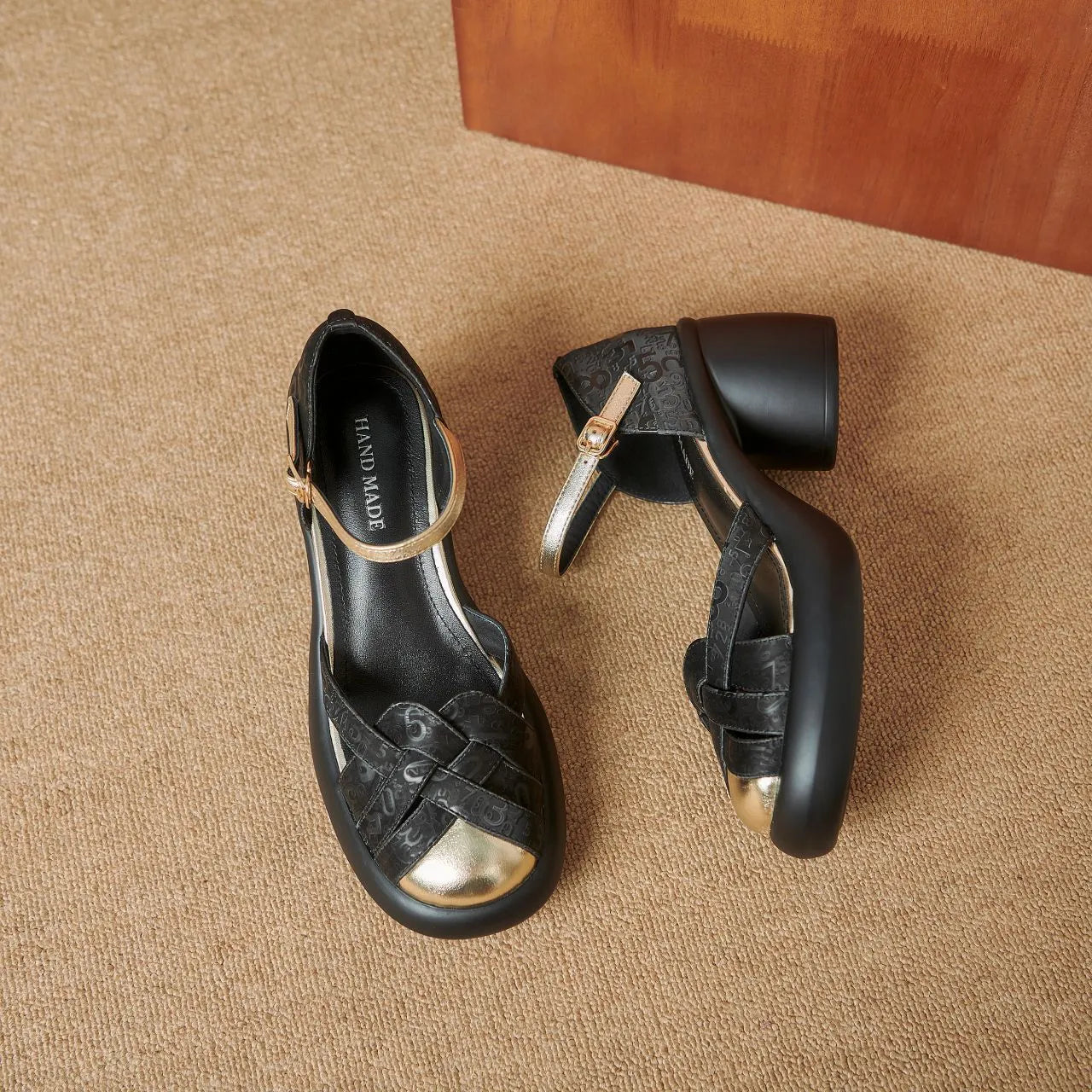 Women's Chunky Heel Soft Leather Thick Bottom Apricot - Bellarte Enchanté Women's Chunky Heel Soft Leather Thick Bottom Apricot