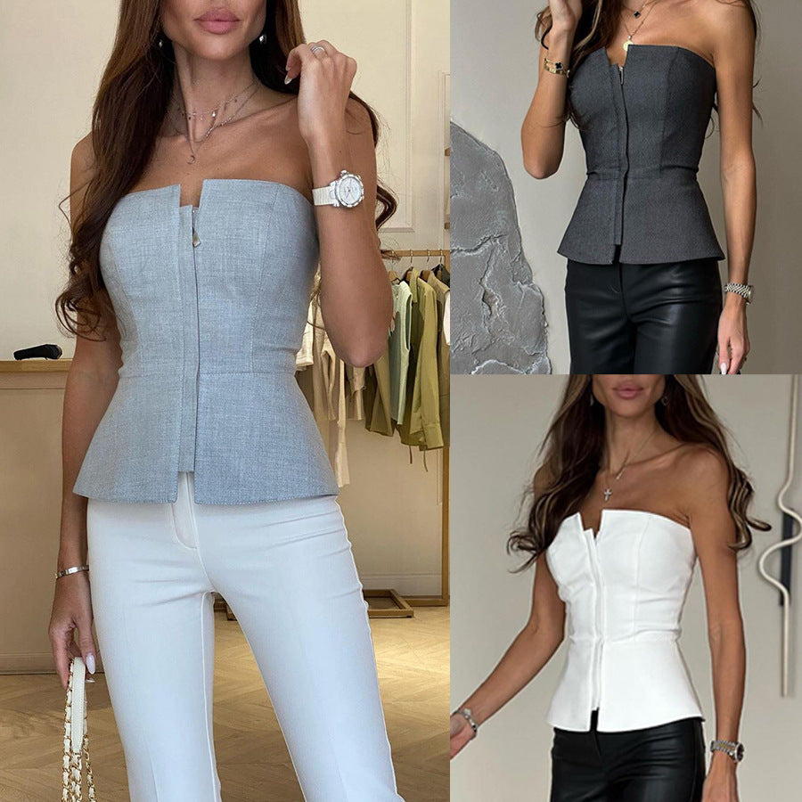 Women's Fashion Multi-color Zipper Tube Top - Bellarte Enchanté Women's Fashion Multi-color Zipper Tube Top
