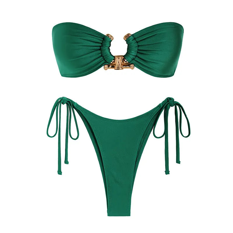 Women's Fashion Solid Color Split Tube Top Swimsuit - Bellarte Enchanté Women's Fashion Solid Color Split Tube Top Swimsuit