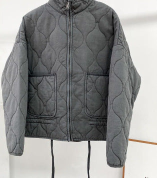 Women's Fashionable Loose Diamond Pattern Round Neck Loose Cotton Coat - Bellarte Enchanté Women's Fashionable Loose Diamond Pattern Round Neck Loose Cotton Coat