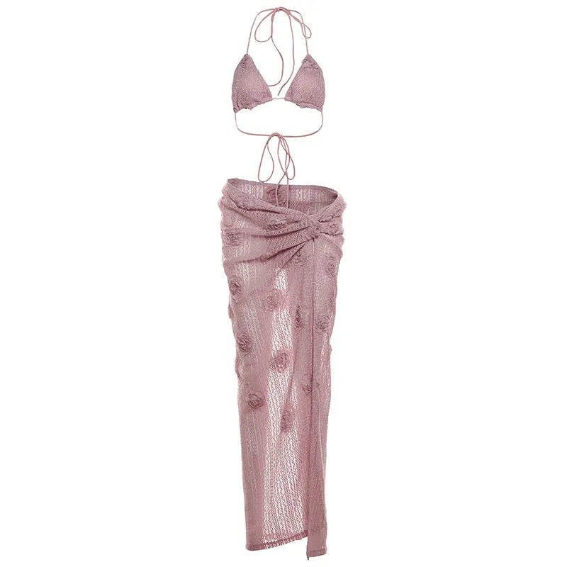 Women's Halter Bikini High Slit Three-piece Set - Bellarte Enchanté Women's Halter Bikini High Slit Three-piece Set