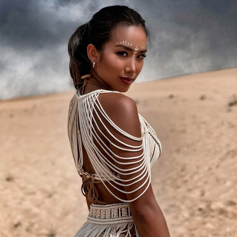 Women's Hand-woven Tassel Dress Creative Beach Travel Sexy Split Chest Wrap - Bellarte Enchanté Women's Hand-woven Tassel Dress Creative Beach Travel Sexy Split Chest Wrap