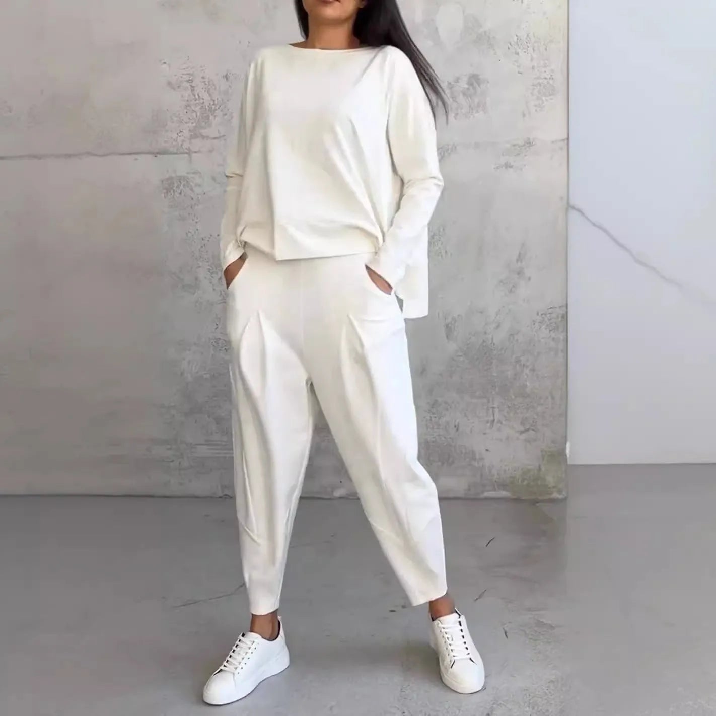 Women's Irregular Design Long-sleeved Sweater Harem Pants Suit - Bellarte Enchanté Women's Irregular Design Long-sleeved Sweater Harem Pants Suit