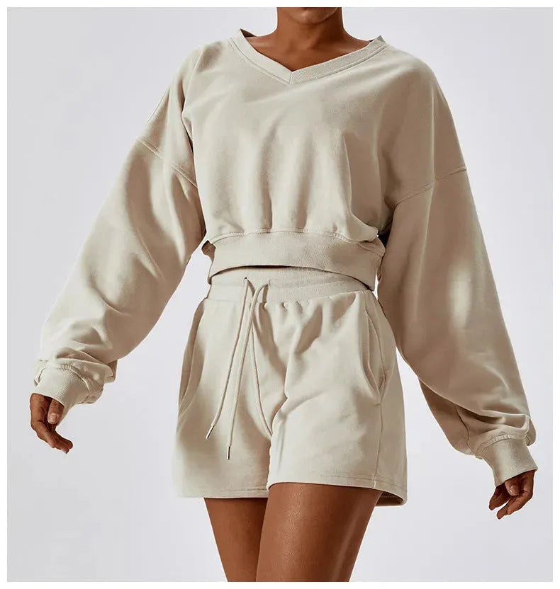 Women's Keep Warm V-neck Leisure Loose Long Sleeve Sweatshirt - Bellarte Enchanté Women's Keep Warm V-neck Leisure Loose Long Sleeve Sweatshirt