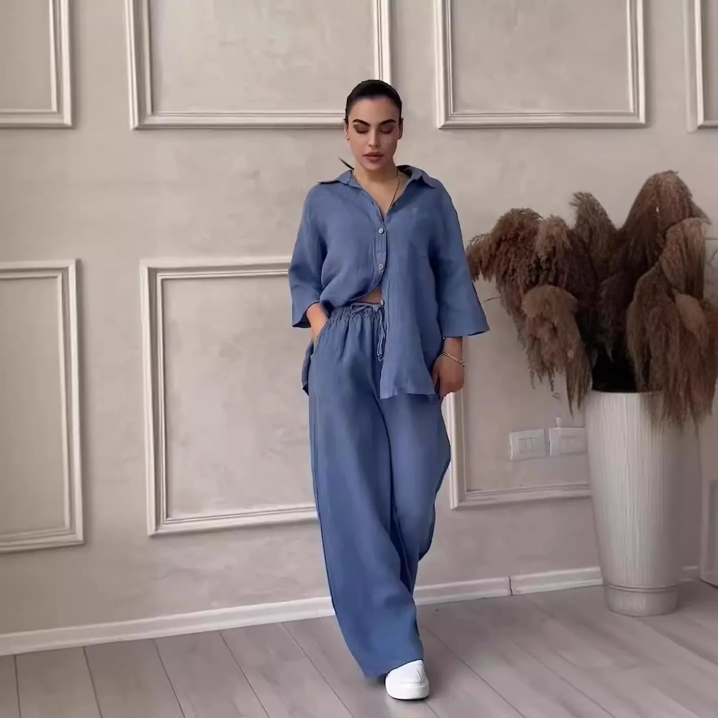 Women's New Stand Collar Long Sleeve Casual Top and Pants Set - Bellarte Enchanté Women's New Stand Collar Long Sleeve Casual Top and Pants Set