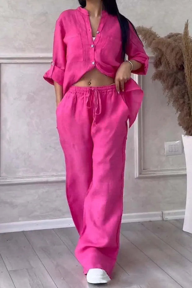 Women's New Stand Collar Long Sleeve Casual Top and Pants Set - Bellarte Enchanté Women's New Stand Collar Long Sleeve Casual Top and Pants Set