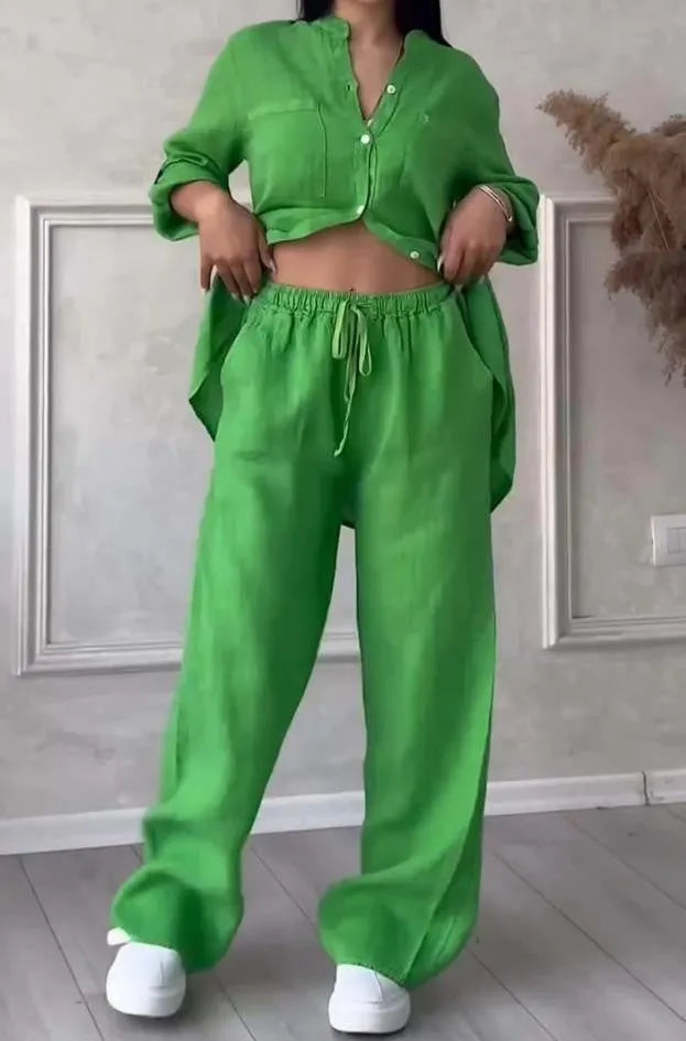 Women's New Stand Collar Long Sleeve Casual Top and Pants Set - Bellarte Enchanté Women's New Stand Collar Long Sleeve Casual Top and Pants Set