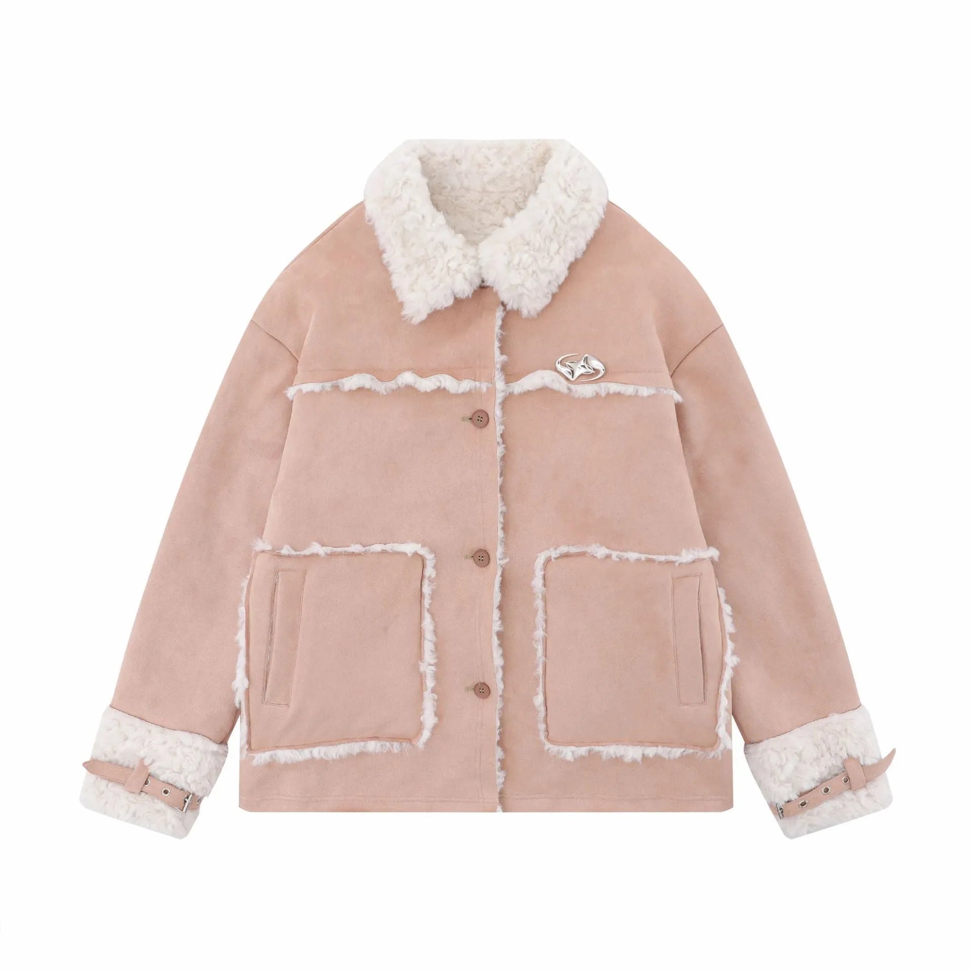 Women's Patchwork Lambswool Lapel Cotton-padded Coat - Bellarte Enchanté Women's Patchwork Lambswool Lapel Cotton-padded Coat