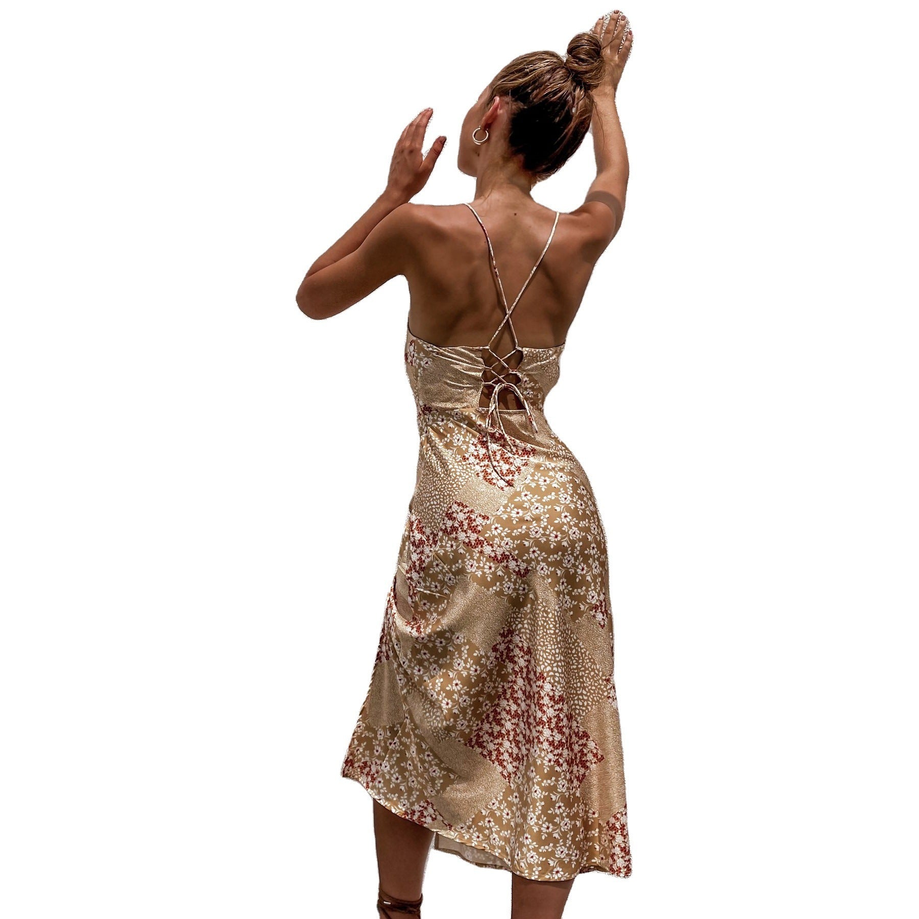 Women's Printed V-neck Sling Dress - Bellarte Enchanté Women's Printed V-neck Sling Dress