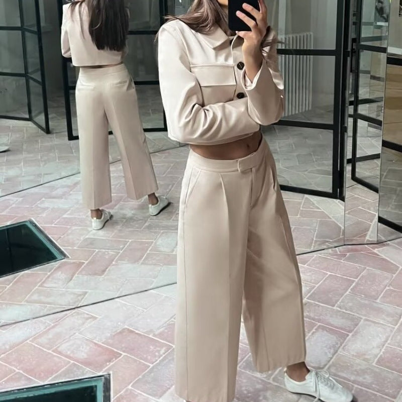 Women's Short Jacket High Waist Straight Casual Suit - Bellarte Enchanté Women's Short Jacket High Waist Straight Casual Suit