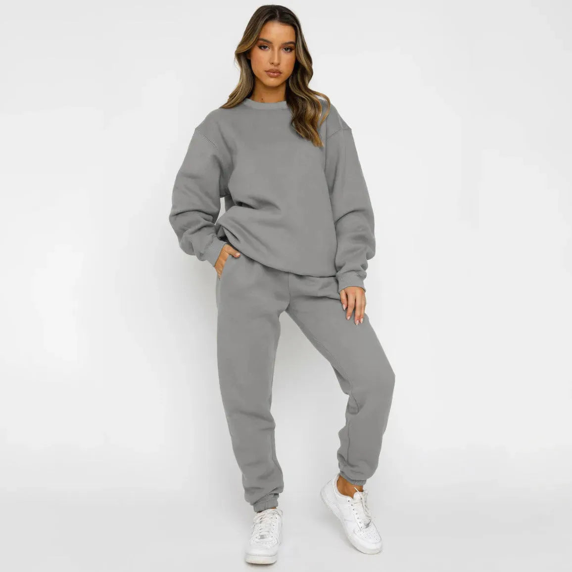 Women's Solid Color Round Neck Casual Sweater Suit - Bellarte Enchanté Women's Solid Color Round Neck Casual Sweater Suit