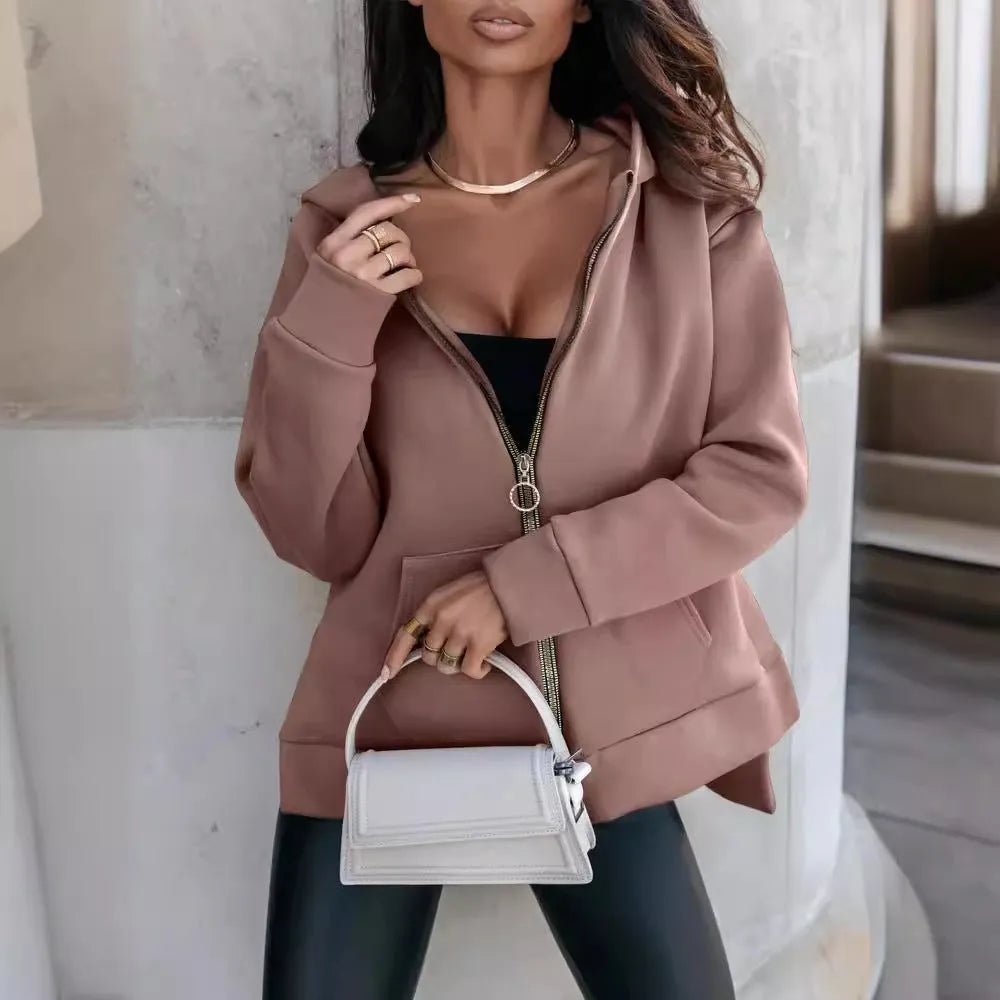 Women's Sports Pocket Loose Zip Casual Hoodie Sweater - Bellarte Enchanté Women's Sports Pocket Loose Zip Casual Hoodie Sweater