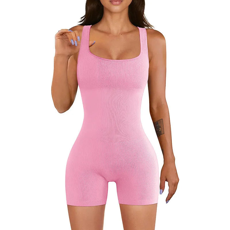 Women's Tight Ribbed Shorts Short Sleeve Yoga Jumpsuit - Bellarte Enchanté Women's Tight Ribbed Shorts Short Sleeve Yoga Jumpsuit