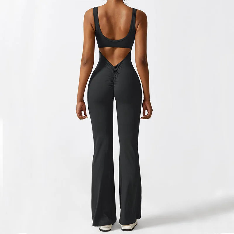 Women Sleeveless Flare Jumpsuits Fitness Yoga Long Pants - Bellarte Enchanté Women Sleeveless Flare Jumpsuits Fitness Yoga Long Pants