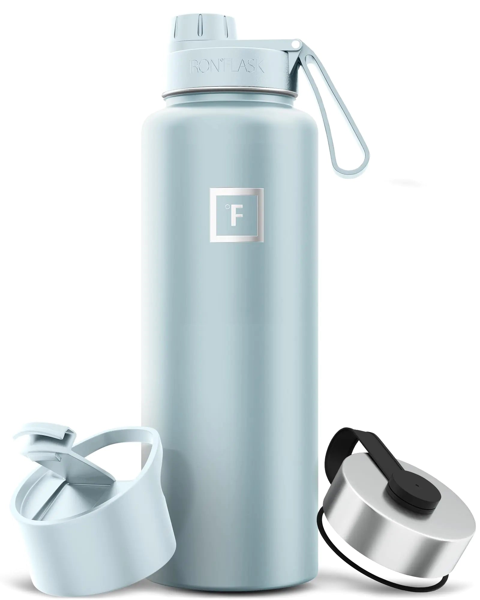 IRON °FLASK Camping & Hiking Hydration Flask with 3 Lids - Stainless Steel Double Walled & Vacuum Insulated Water Bottle - Leak Proof & BPA Free (Morning Mist Spout - 40 oz)