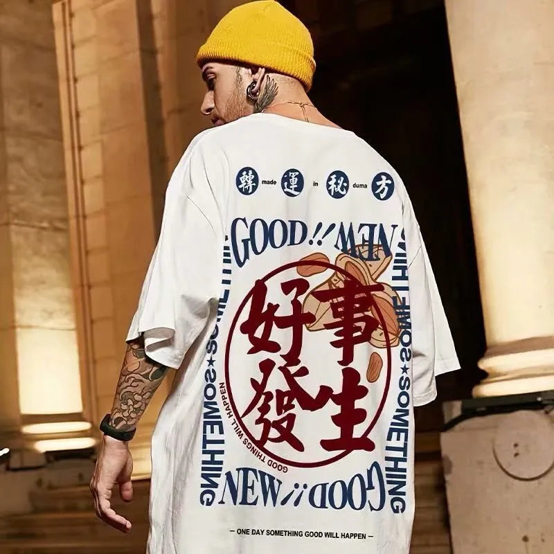 Youth Street Dance Go Out Wave Print Short-sleeved T-shirt Summer Retro Round Neck Wild Youth Half-sleeved Trend Men - Bellarte Enchanté Youth Street Dance Go Out Wave Print Short-sleeved T-shirt Summer Retro Round Neck Wild Youth Half-sleeved Trend Men