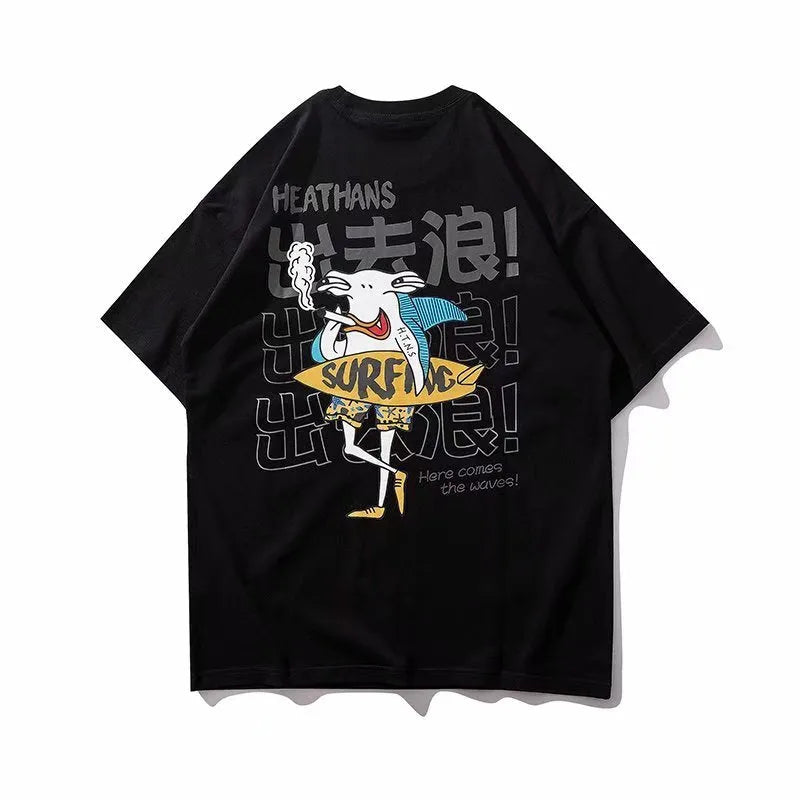 Youth Street Dance Go Out Wave Print Short-sleeved T-shirt Summer Retro Round Neck Wild Youth Half-sleeved Trend Men - Bellarte Enchanté Youth Street Dance Go Out Wave Print Short-sleeved T-shirt Summer Retro Round Neck Wild Youth Half-sleeved Trend Men