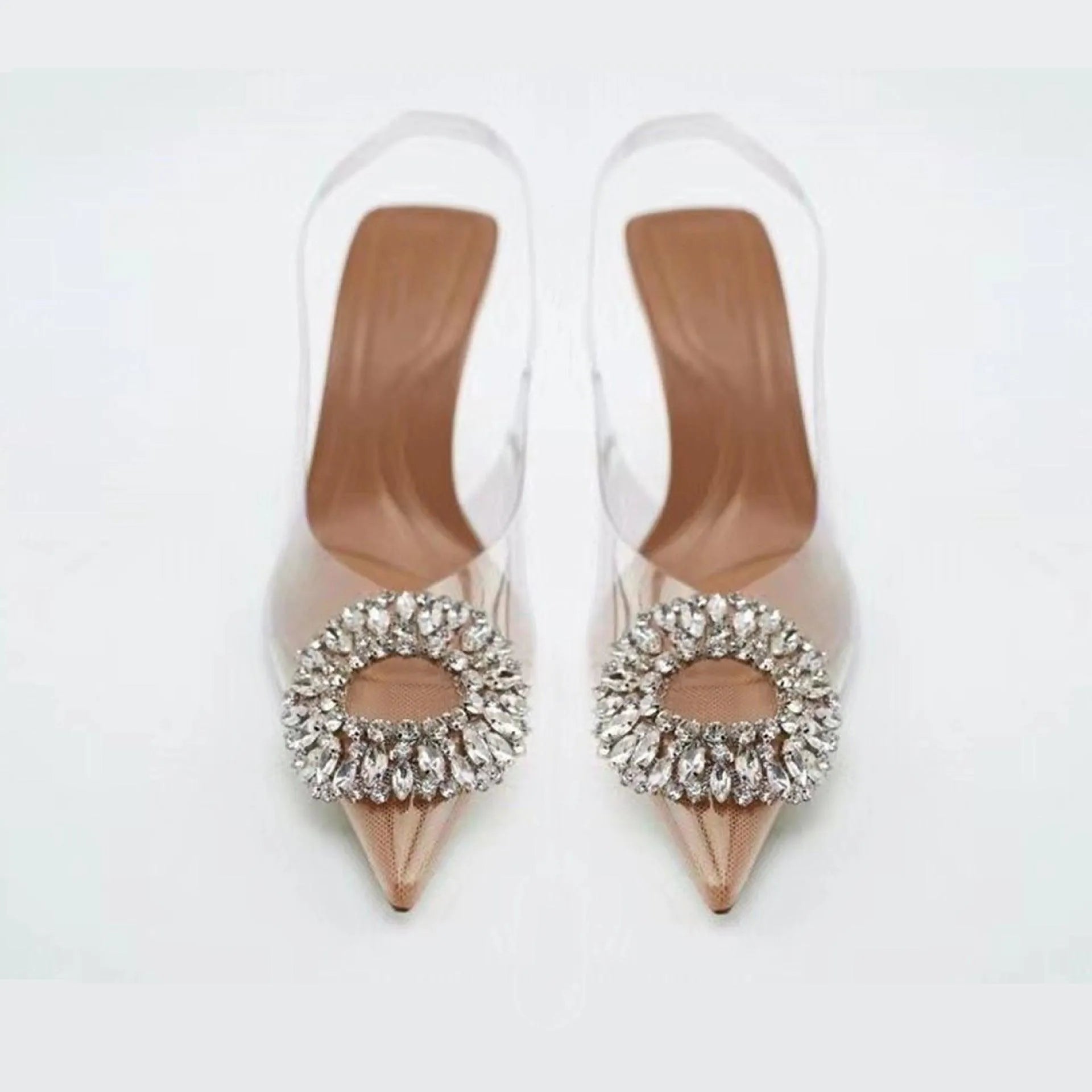 Za Shoes High Heel Sandals Women's Transparent Back Strap Water Diamond Decorations Closed Toe Sandals Pointed Toe Pumps High Heels Stiletto Heel - Bellarte Enchanté Za Shoes High Heel Sandals Women's Transparent Back Strap Water Diamond Decorations Closed Toe Sandals Pointed Toe Pumps High Heels Stiletto Heel