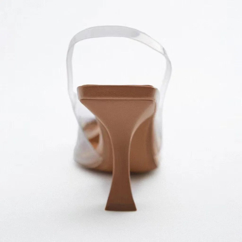 Za Shoes High Heel Sandals Women's Transparent Back Strap Water Diamond Decorations Closed Toe Sandals Pointed Toe Pumps High Heels Stiletto Heel - Bellarte Enchanté Za Shoes High Heel Sandals Women's Transparent Back Strap Water Diamond Decorations Closed Toe Sandals Pointed Toe Pumps High Heels Stiletto Heel
