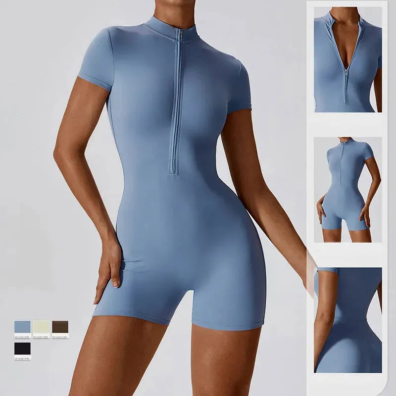 Zipper Short Sleeve Yoga Jumpsuit Women - Bellarte Enchanté Zipper Short Sleeve Yoga Jumpsuit Women