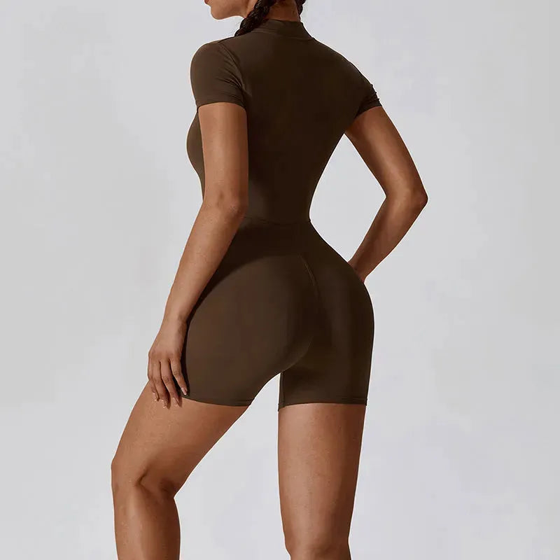 Zipper Short Sleeve Yoga Jumpsuit Women - Bellarte Enchanté Zipper Short Sleeve Yoga Jumpsuit Women