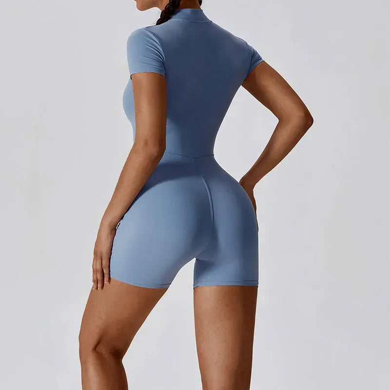 Zipper Short Sleeve Yoga Jumpsuit Women - Bellarte Enchanté Zipper Short Sleeve Yoga Jumpsuit Women